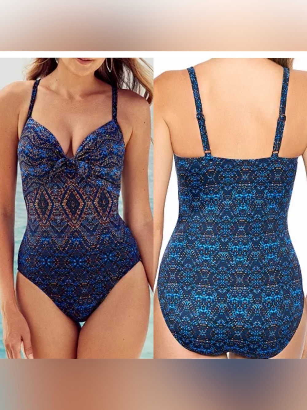 Miraclesuit Bette Blue Multi Womens‎ Size 14 One Piece Swimsuit Underwire Summer